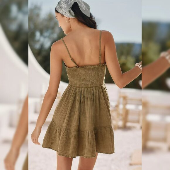 Anthropologie Marisol Smocked Mini Dress Sage Green Size S - Picture 11 of 13